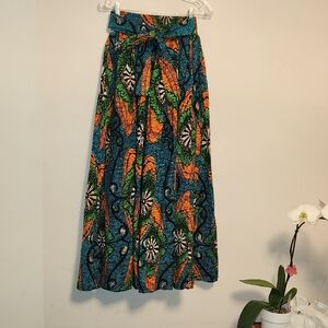 NWOT African Print Handmade Smocked Waist Flair Maxi Skirt OS